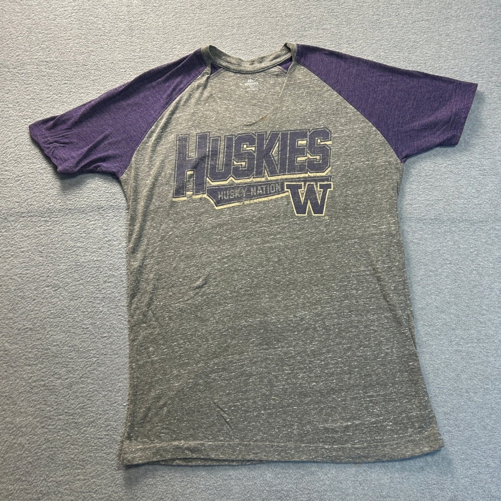 Washington Huskies Knights Apparel Graphic T Shirt Mens M Gray Purple Raglan Tee